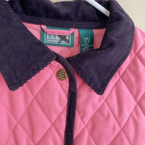 LL Bean pink corduroy girl quilted button jacket - Picture 6 of 8